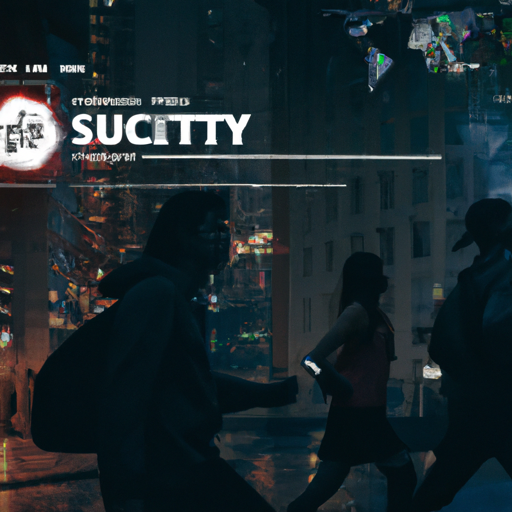 A moody, high-contrast photo of friends on an urban night walk, phones in hand, map overlays glowing